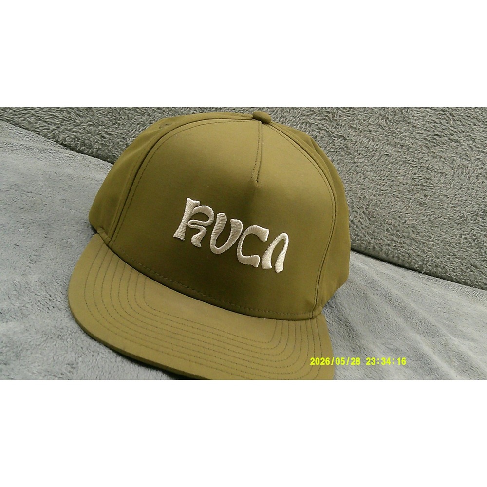 RVCA Snapback Hat Mens OSFA Olive Green Excellent 5-Panel Embroidered Flat Brim